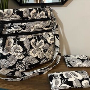 Vera Bradley Black and White Crossbody Bag Set checkbook cover wallet